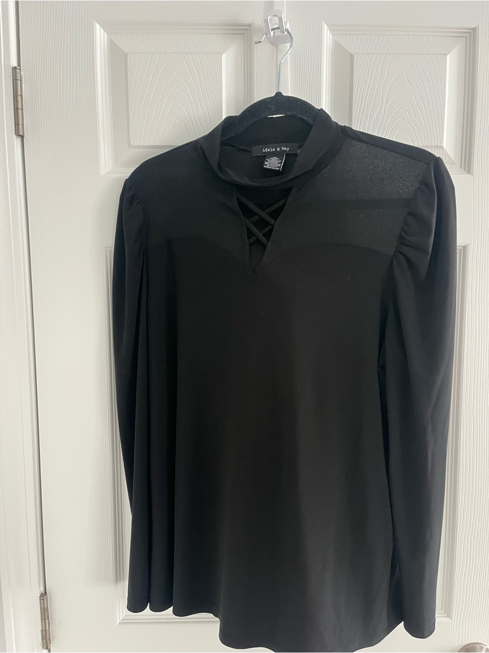 Black Crisscross Neck Long Sleeve Blouse
